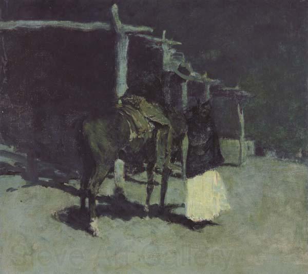 Frederic Remington Waiting in the Moonlight (mk43) Norge oil painting art
